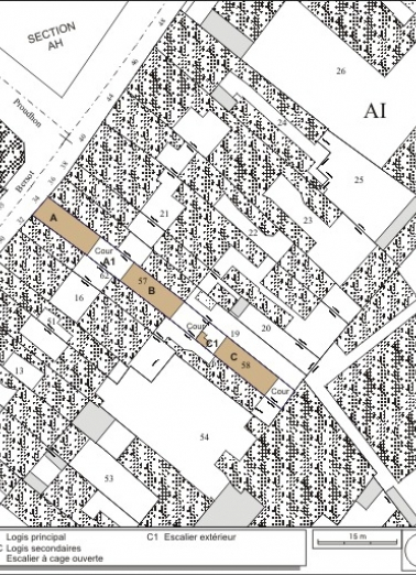 Plan masse et de situation. Extrait du plan cadastral, 1974, section AI. © Région Bourgogne-Franche-Comté, Inventaire du patrimoine