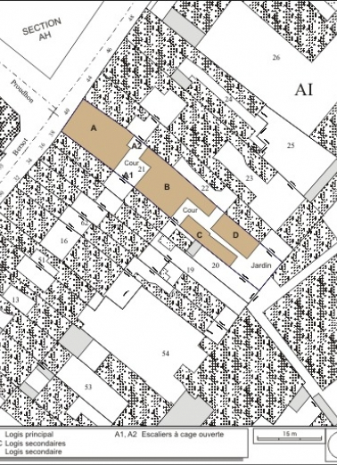 Plan masse et de situation. Extrait du plan cadastral, 1974, section AI. © Région Bourgogne-Franche-Comté, Inventaire du patrimoine