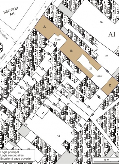Plan masse et de situation. Extrait du plan cadastral, 1974, section AI. © Région Bourgogne-Franche-Comté, Inventaire du patrimoine