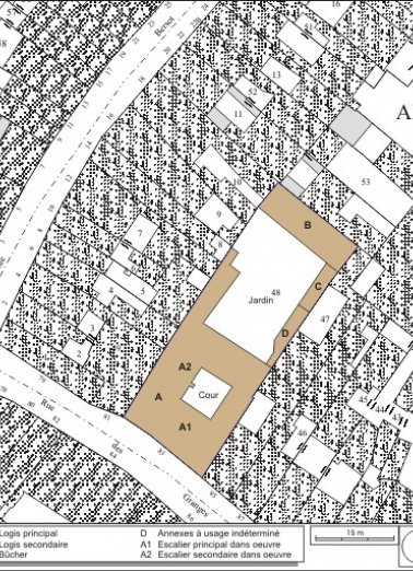Plan masse et de situation. Extrait du plan cadastral, 1974, section AI. © Région Bourgogne-Franche-Comté, Inventaire du patrimoine