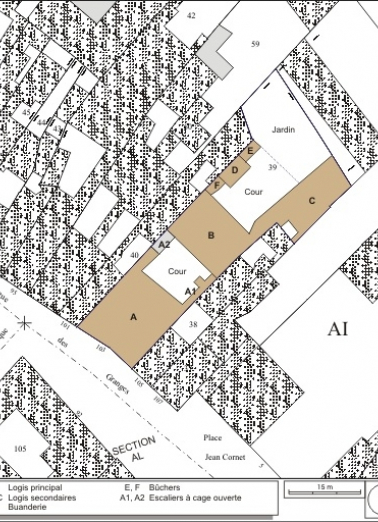 Plan masse et de situation. Extrait du plan cadastral, 1974, section AI. © Région Bourgogne-Franche-Comté, Inventaire du patrimoine