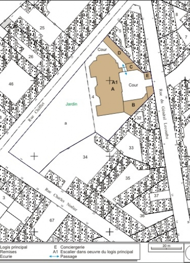 Plan masse et de situation. Extrait du plan cadastral, 1974, section AP. © Région Bourgogne-Franche-Comté, Inventaire du patrimoine