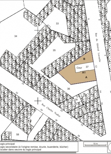 Plan masse et de situation. Extrait du plan cadastral, 1974, section AP. © Région Bourgogne-Franche-Comté, Inventaire du patrimoine