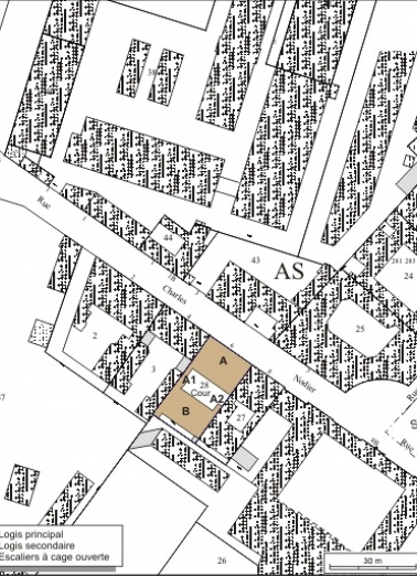 Plan masse et de situation. Extrait du plan cadastral, 1974, section AS2. © Région Bourgogne-Franche-Comté, Inventaire du patrimoine