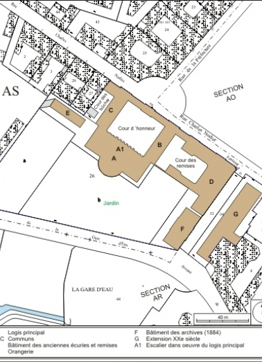 Plan masse et de situation. Extrait du plan cadastral, 1974, section AS2. © Région Bourgogne-Franche-Comté, Inventaire du patrimoine