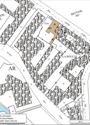 Plan masse et de situation. Extrait du plan cadastral, 1974, section AS2. © Région Bourgogne-Franche-Comté, Inventaire du patrimoine