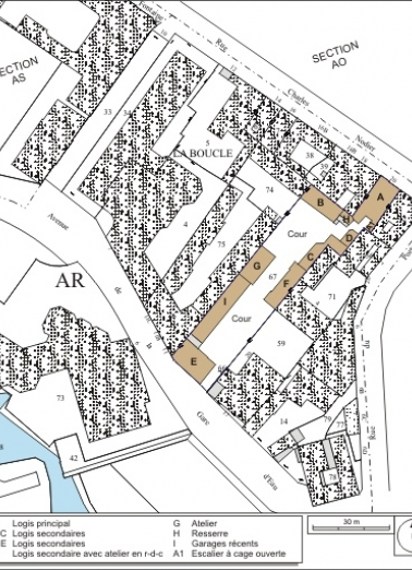 Plan masse et de situation. Extrait du plan cadastral, 1974, section AS2. © Région Bourgogne-Franche-Comté, Inventaire du patrimoine