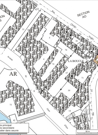 Plan masse et de situation. Extrait du plan cadastral, 1974, section AS2. © Région Bourgogne-Franche-Comté, Inventaire du patrimoine