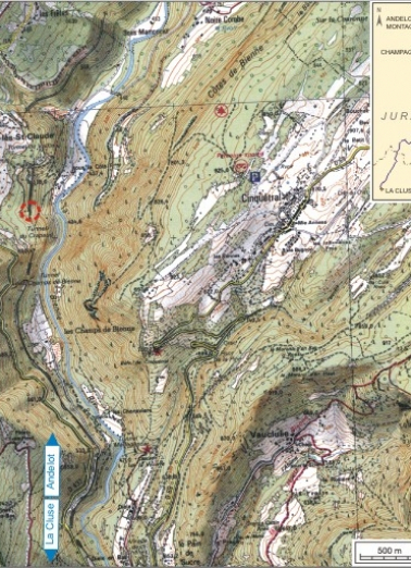 Carte et schéma de localisation. Carte topographique, IGN, 2000, dalle F087_051, échelle 1:25 000. Scan 25, licence n° 2008/CISE/2968. © Région Bourgogne-Franche-Comté, Inventaire du patrimoine Carte et schéma de localisation. Carte topographique, IGN, 2000, dalle F087_051, échelle 1:25 000. Scan 25, licence n° 2008/CISE/2968. © Région Bourgogne-Franche-Comté, Inventaire du patrimoine