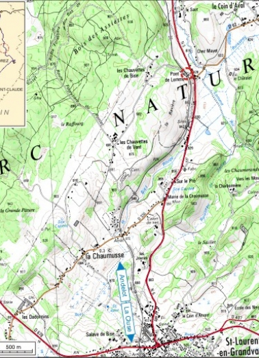 Carte et schéma de localisation. Carte topographique, IGN, 2000, dalle F087_049, échelle 1:25 000. Scan 25, licence n° 2008/CISE/2968. © Région Bourgogne-Franche-Comté, Inventaire du patrimoine