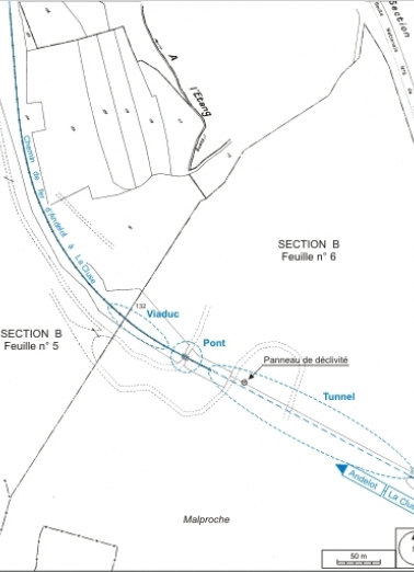Plan de situation. Montage d'extraits du plan cadastral, 1985, section B, 5e et 6e feuilles, échelle 1:1250 réduite à 1:3000. © Région Bourgogne-Franche-Comté, Inventaire du patrimoine
