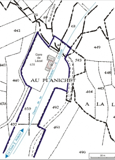 Plan de situation. Extrait du plan cadastral informatisé, 2006, sections AE et B, échelle 1:1000. © Région Bourgogne-Franche-Comté, Inventaire du patrimoine Plan de situation. Extrait du plan cadastral informatisé, 2006, sections AE et B, échelle 1:1000. © Région Bourgogne-Franche-Comté, Inventaire du patrimoine