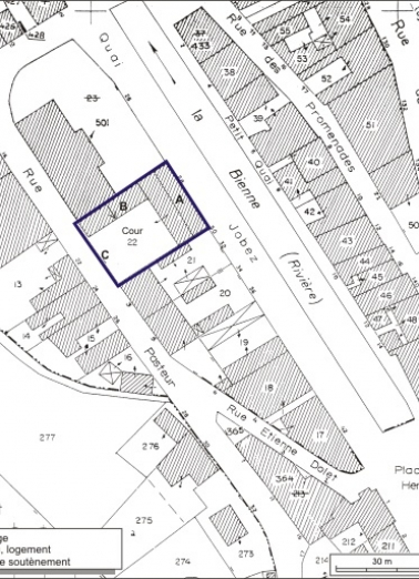 Plan-masse et de situation. Extrait du plan cadastral, 1980, section AI, échelle 1:1000. © Région Bourgogne-Franche-Comté, Inventaire du patrimoine Plan-masse et de situation. Extrait du plan cadastral, 1980, section AI, échelle 1:1000. © Région Bourgogne-Franche-Comté, Inventaire du patrimoine