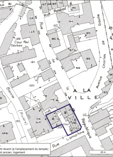 Plan-masse et de situation. Extrait du plan cadastral, 1980, section AE, échelle 1:1000. © Région Bourgogne-Franche-Comté, Inventaire du patrimoine