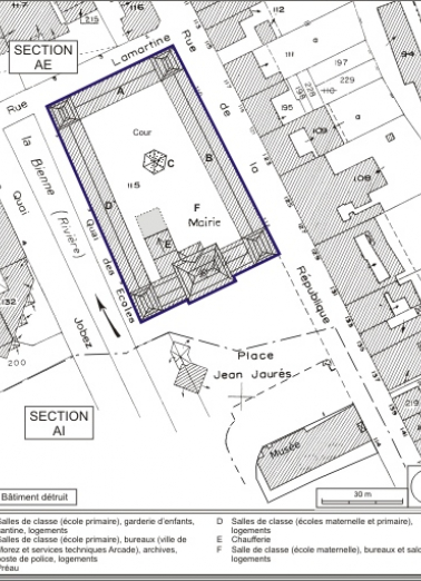 Plan-masse et de situation. Extrait du plan cadastral, 1980, sections AE et AI, échelle 1:1000. © Région Bourgogne-Franche-Comté, Inventaire du patrimoine Plan-masse et de situation. Extrait du plan cadastral, 1980, sections AE et AI, échelle 1:1000. © Région Bourgogne-Franche-Comté, Inventaire du patrimoine