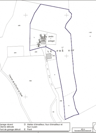 Plan-masse et de situation. Extrait du plan cadastral, 1980, section AE, échelle 1:1000 réduite à 1:1500. © Région Bourgogne-Franche-Comté, Inventaire du patrimoine Plan-masse et de situation. Extrait du plan cadastral, 1980, section AE, échelle 1:1000 réduite à 1:1500. © Région Bourgogne-Franche-Comté, Inventaire du patrimoine