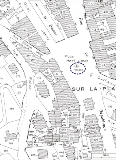 Plan de situation. Extrait du plan cadastral, 1980, section AI, échelle 1:1000. © Région Bourgogne-Franche-Comté, Inventaire du patrimoine