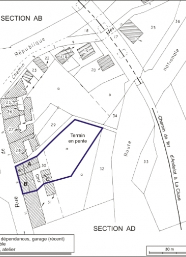 Plan-masse et de situation. Extrait du plan cadastral, 1980, section AC, échelle 1:1000. © Région Bourgogne-Franche-Comté, Inventaire du patrimoine Plan-masse et de situation. Extrait du plan cadastral, 1980, section AC, échelle 1:1000. © Région Bourgogne-Franche-Comté, Inventaire du patrimoine