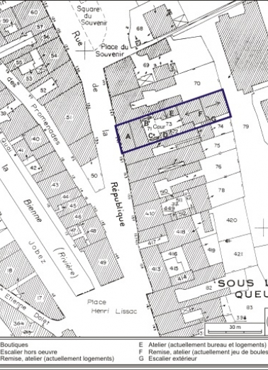 Plan-masse et de situation. Extrait du plan cadastral, 1980, section AI, échelle 1:1000. © Région Bourgogne-Franche-Comté, Inventaire du patrimoine
