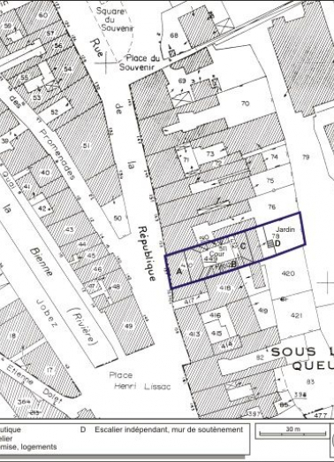 Plan-masse et de situation. Extrait du plan cadastral, 1980, section AI, échelle 1:1000. © Région Bourgogne-Franche-Comté, Inventaire du patrimoine