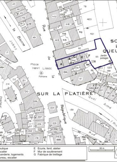 Plan-masse et de situation. Extrait du plan cadastral, 1980, section AI, échelle 1:1000. © Région Bourgogne-Franche-Comté, Inventaire du patrimoine Plan-masse et de situation. Extrait du plan cadastral, 1980, section AI, échelle 1:1000. © Région Bourgogne-Franche-Comté, Inventaire du patrimoine