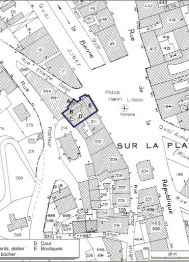 Plan-masse et de situation. Extrait du plan cadastral, 1980, section AI, échelle 1:1000. © Région Bourgogne-Franche-Comté, Inventaire du patrimoine