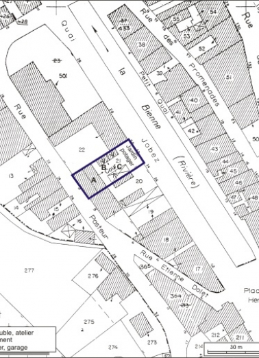Plan-masse et de situation. Extrait du plan cadastral, 1980, section AI, échelle 1:1000. © Région Bourgogne-Franche-Comté, Inventaire du patrimoine