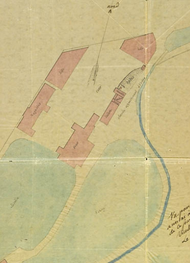 Verrerie de la Rochère. Plan des lieux environnant le local de la machine à vapeur. © Région Bourgogne-Franche-Comté, Inventaire du patrimoine