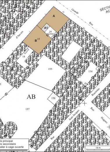 Plan masse et de situation. Extrait du plan cadastral, 1974, section AB. © Région Bourgogne-Franche-Comté, Inventaire du patrimoine