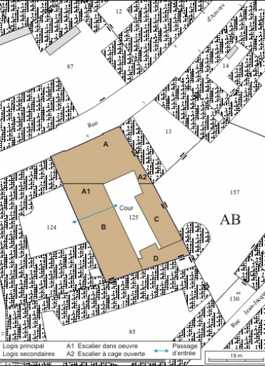 Plan masse et de situation. Extrait du plan cadastral, 1974, section AB. © Région Bourgogne-Franche-Comté, Inventaire du patrimoine