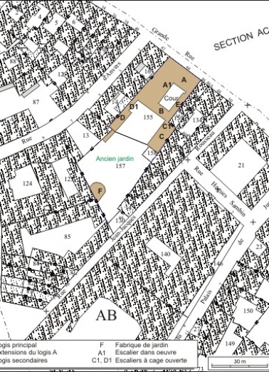 Plan masse et de situation. Extrait du plan cadastral, 1974, section AB. © Région Bourgogne-Franche-Comté, Inventaire du patrimoine