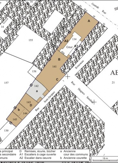 Plan masse et de situation. Extrait du plan cadastral, 1974, section AB. © Région Bourgogne-Franche-Comté, Inventaire du patrimoine