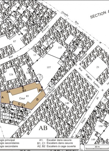 Plan masse et de situation. Extrait du plan cadastral, 1974, section AB. © Région Bourgogne-Franche-Comté, Inventaire du patrimoine