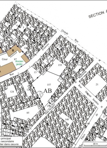 Plan masse et de situation. Extrait du plan cadastral, 1974, section AB. © Région Bourgogne-Franche-Comté, Inventaire du patrimoine