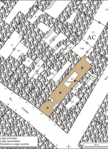 Plan masse et de situation. Extrait du plan cadastral, 1974, section AC. © Région Bourgogne-Franche-Comté, Inventaire du patrimoine