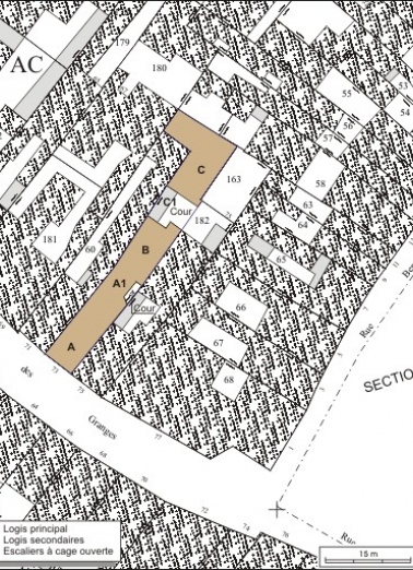 Plan masse et de situation. Extrait du plan cadastral, 1974, section AC. © Région Bourgogne-Franche-Comté, Inventaire du patrimoine