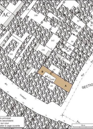 Plan masse et de situation. Extrait du plan cadastral, 1974, section AC. © Région Bourgogne-Franche-Comté, Inventaire du patrimoine