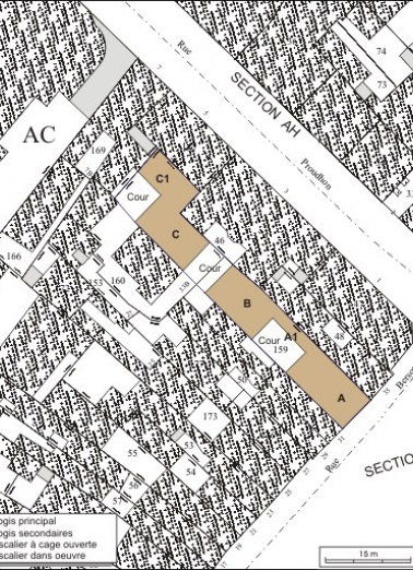 Plan masse et de situation. Extrait du plan cadastral, 1974, section AC. © Région Bourgogne-Franche-Comté, Inventaire du patrimoine