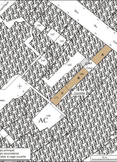 Plan masse et de situation. Extrait du plan cadastral, 1974, section AC. © Région Bourgogne-Franche-Comté, Inventaire du patrimoine