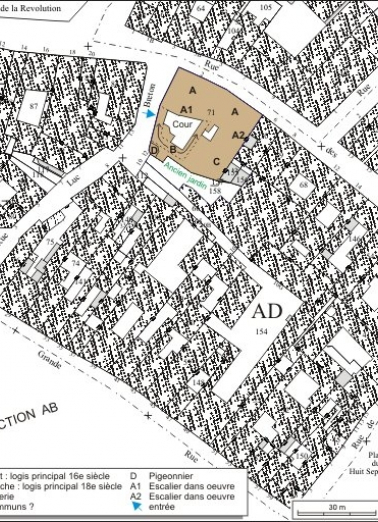 Plan masse et de situation. Extrait du plan cadastral, 1974, section AD. © Région Bourgogne-Franche-Comté, Inventaire du patrimoine