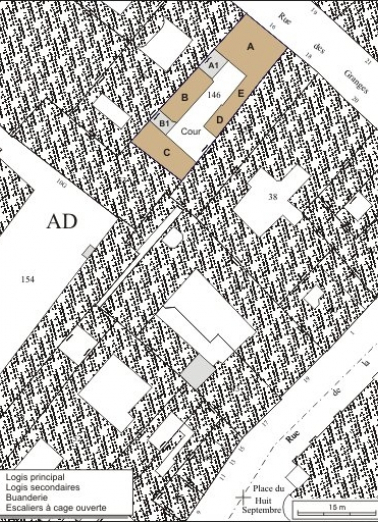 Plan masse et de situation. Extrait du plan cadastral, 1974, section AD. © Région Bourgogne-Franche-Comté, Inventaire du patrimoine