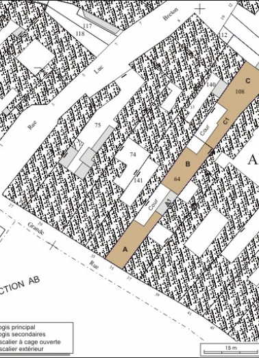 Plan masse et de situation. Extrait du plan cadastral, 1974, section AD. © Région Bourgogne-Franche-Comté, Inventaire du patrimoine