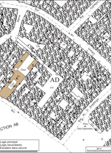 Plan masse et de situation. Extrait du plan cadastral, 1974, section AD. © Région Bourgogne-Franche-Comté, Inventaire du patrimoine