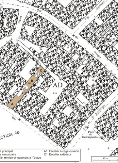 Plan masse et de situation. Extrait du plan cadastral, 1974, section AD. © Région Bourgogne-Franche-Comté, Inventaire du patrimoine