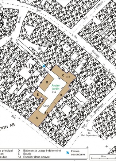 Plan masse et de situation. Extrait du plan cadastral, 1974, section AD. © Région Bourgogne-Franche-Comté, Inventaire du patrimoine