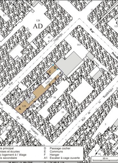 Plan masse et de situation. Extrait du plan cadastral, 1974, section AD. © Région Bourgogne-Franche-Comté, Inventaire du patrimoine