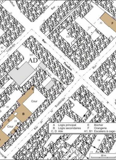 Plan masse et de situation. Extrait du plan cadastral, 1974, section AD. © Région Bourgogne-Franche-Comté, Inventaire du patrimoine