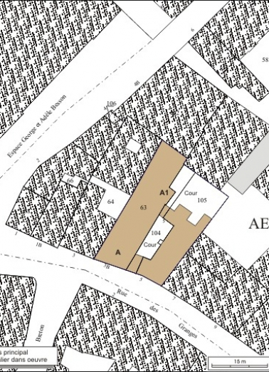 Plan masse et de situation. Extrait du plan cadastral, 1974, section AE. © Région Bourgogne-Franche-Comté, Inventaire du patrimoine