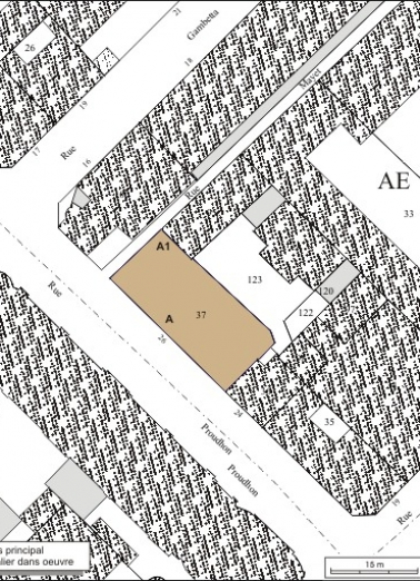 Plan masse et de situation. Extrait du plan cadastral, 1974, section AE. © Région Bourgogne-Franche-Comté, Inventaire du patrimoine