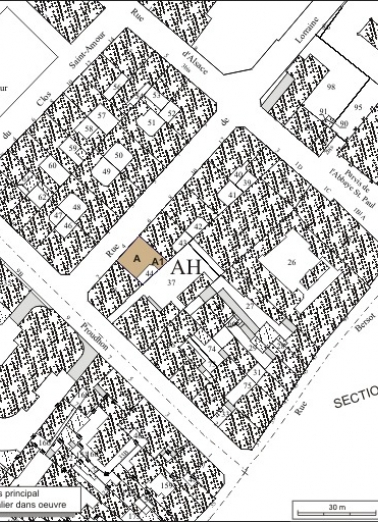Plan masse et de situation. Extrait du plan cadastral, 1974, section AH. © Région Bourgogne-Franche-Comté, Inventaire du patrimoine